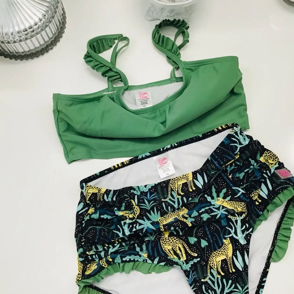 Ruffle Butts Cheetah Jungle Bikini Swim Set Sz 16